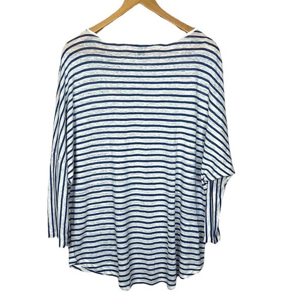 Ann Taylor Jewel Collar Striped 100% Linen Dolman Sleeve Top - Picture 5 of 12